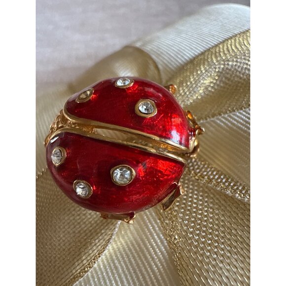 Vintage New View Gold-Tone & Red Enamel Ladybug Brooch With Rhinestone Accents - Picture 6 of 12